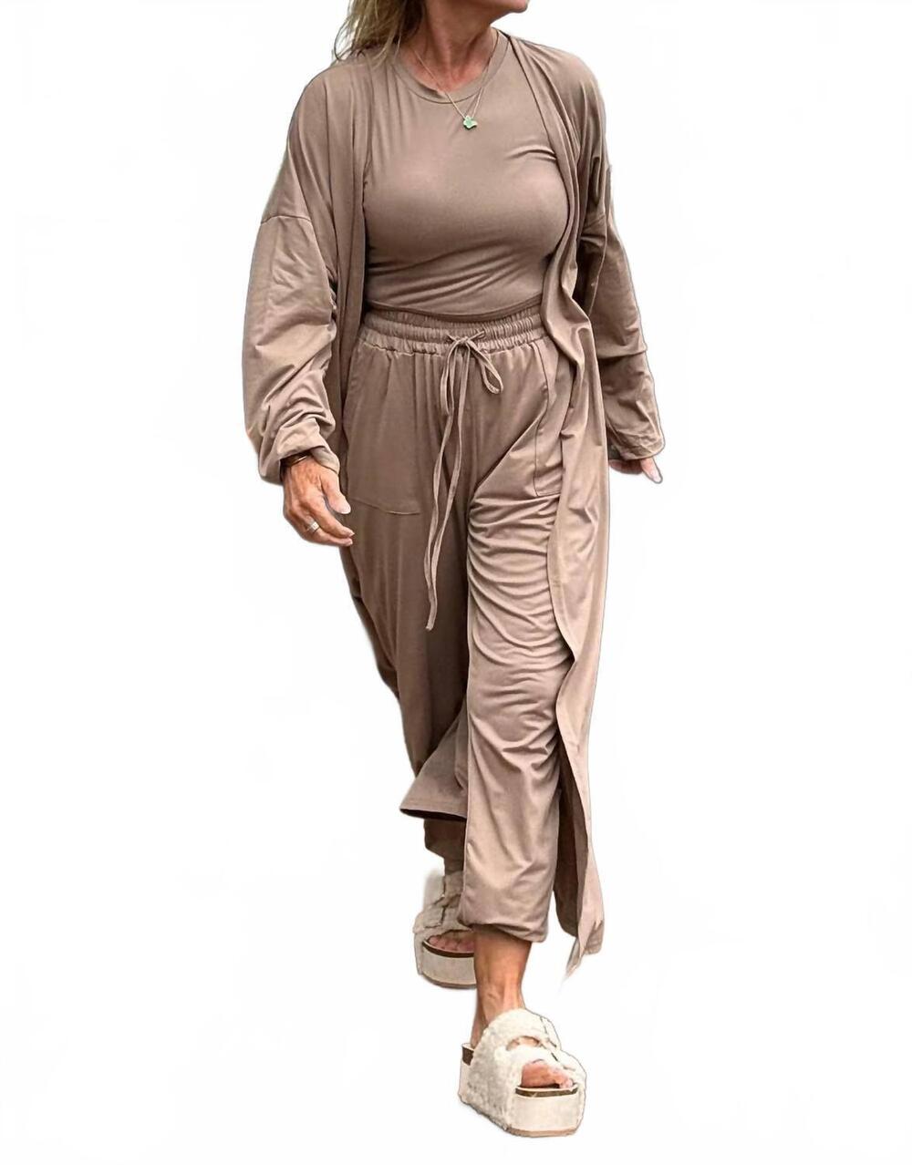 NEW SWEETKAMA the weekday reset-cozy luxe knit lounge set in khaki